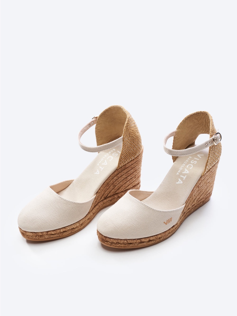 Viscata Cream Espadrille Wedge Sandals with Ankle Strap
